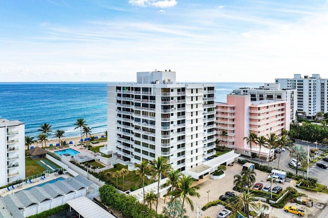 view of building exterior featuring a water view