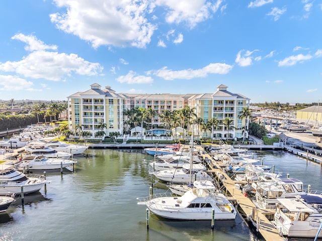 dock area with a water view