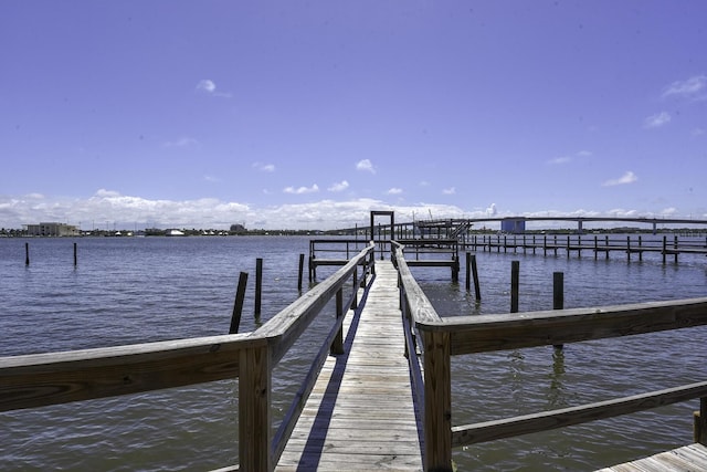 dock area featuring a water view