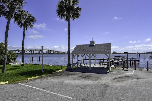 dock area with a water view