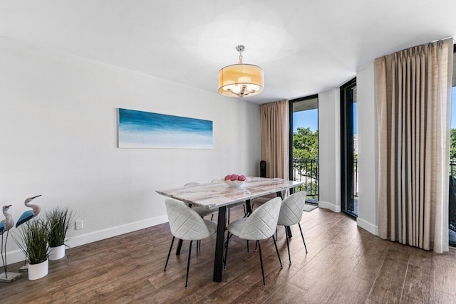 dining space with dark hardwood / wood-style floors