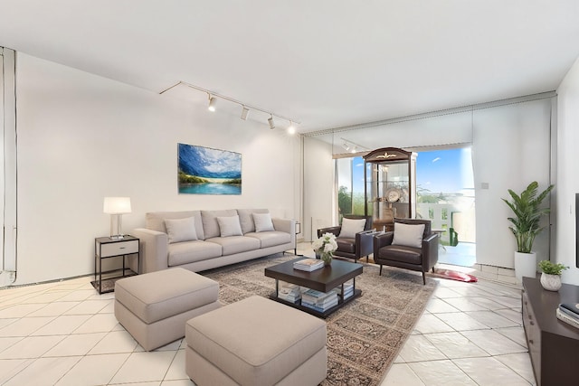 living room featuring light tile patterned floors