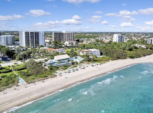 drone / aerial view with a view of the beach and a water view