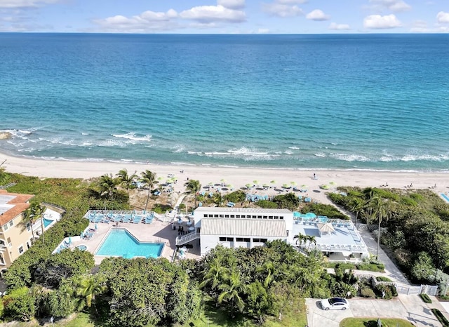 aerial view with a view of the beach and a water view