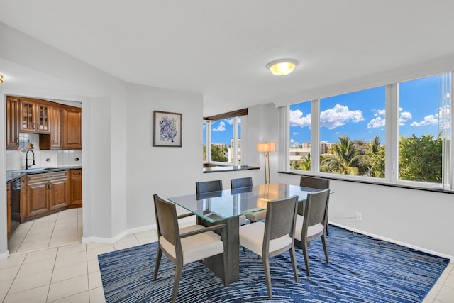 tiled dining space with sink