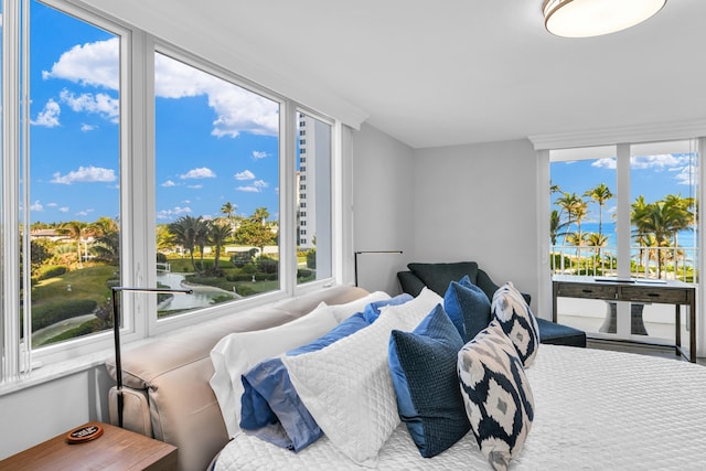 bedroom with a water view