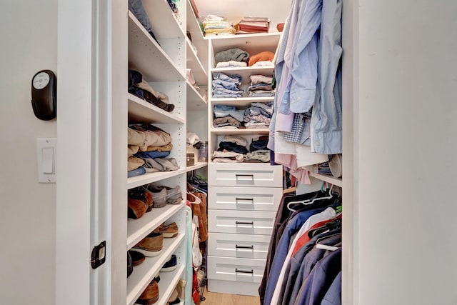 walk in closet featuring light wood-type flooring