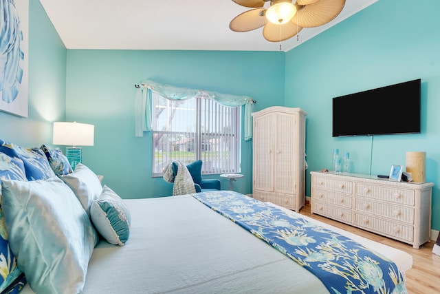 7708 Cherry Blossom Way, Boynton Beach, FL 33437 - bedroom with wood finished floors, lofted ceiling, and ceiling fan