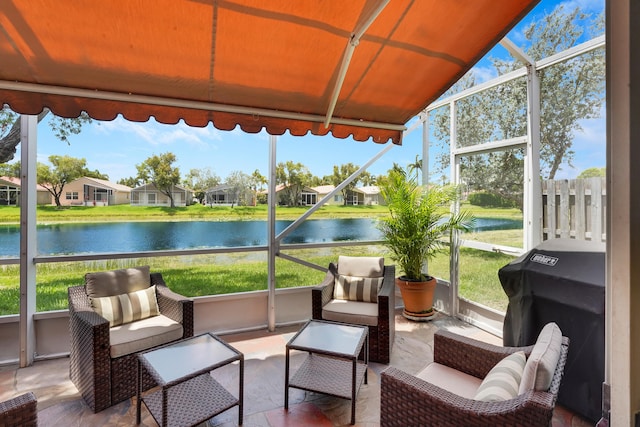 7708 Cherry Blossom Way, Boynton Beach, FL 33437 - sunroom / solarium with a water view, an outdoor hangout area, healthy amount of natural light, and a residential view