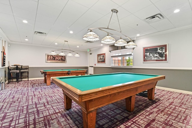 7708 Cherry Blossom Way, Boynton Beach, FL 33437 - rec room featuring billiards table, recessed lighting, and crown molding