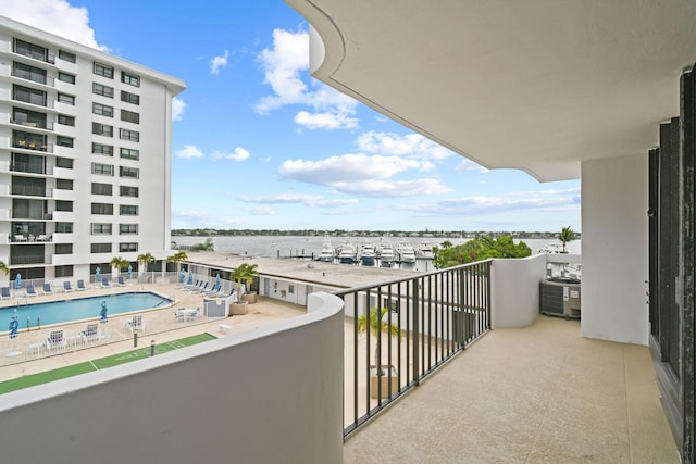 balcony featuring central AC