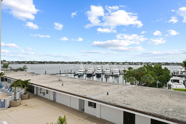 dock area with a water view