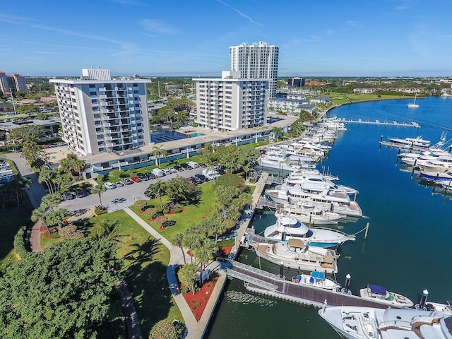 aerial view featuring a water view