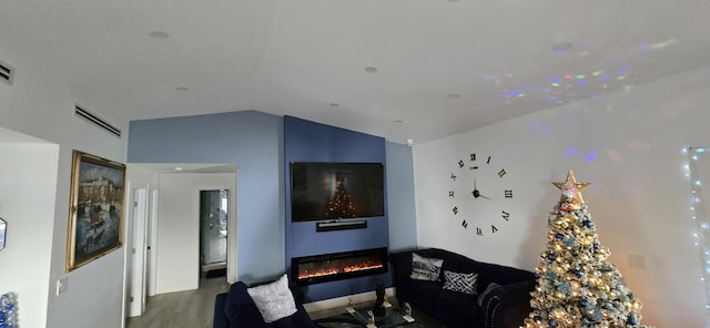 living room featuring vaulted ceiling