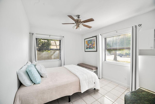 611 Monceaux Rd, West Palm Beach, FL 33405 - bedroom with light tile patterned floors, ceiling fan, and baseboards