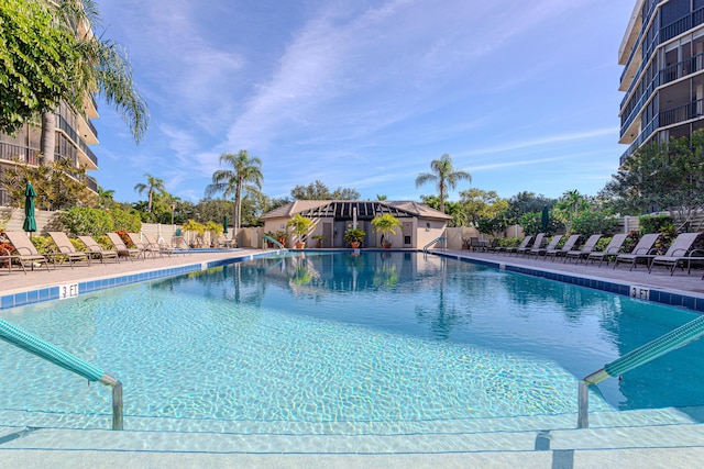 view of pool featuring a patio