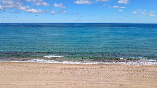 property view of water featuring a beach view