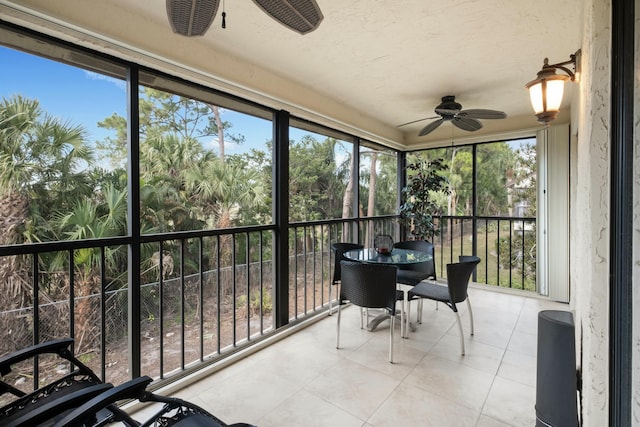 sunroom / solarium featuring ceiling fan