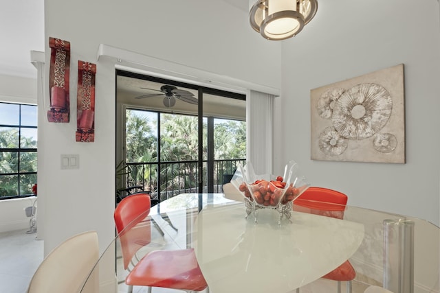 dining area with ceiling fan