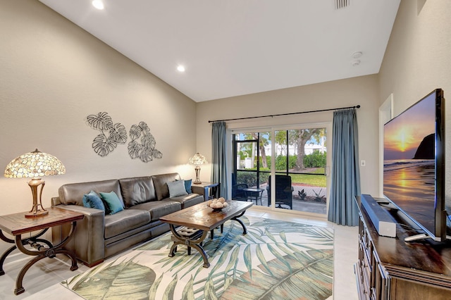 9383 Bridgeport Dr, West Palm Beach, FL 33411 - living room with vaulted ceiling and recessed lighting