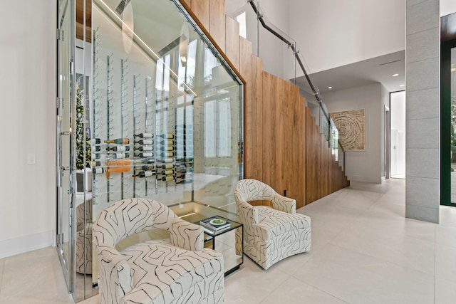 wine area with light tile patterned floors