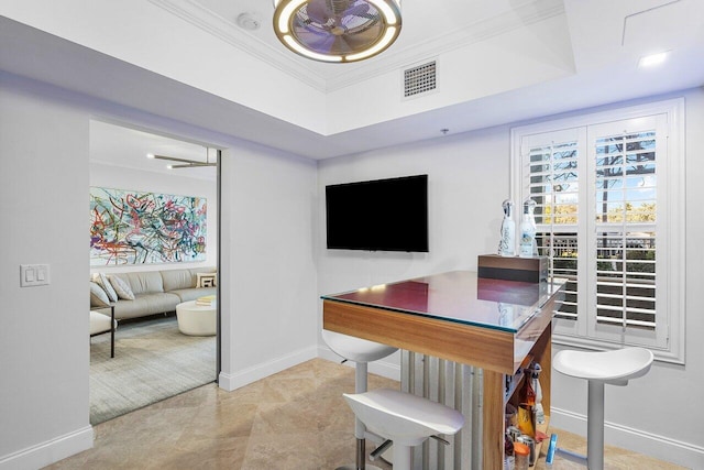 office area featuring crown molding