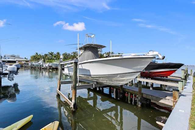 view of dock with a water view