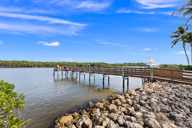 view of dock with a water view