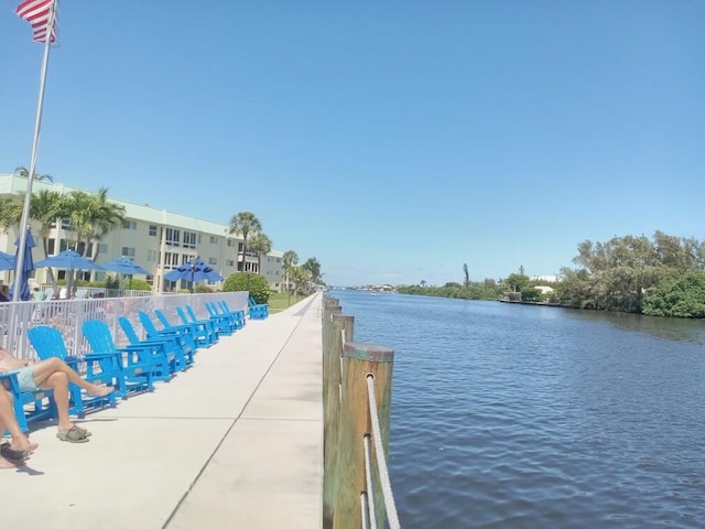 dock area with a water view