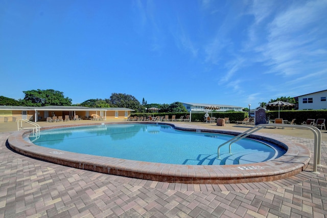 view of swimming pool with a patio