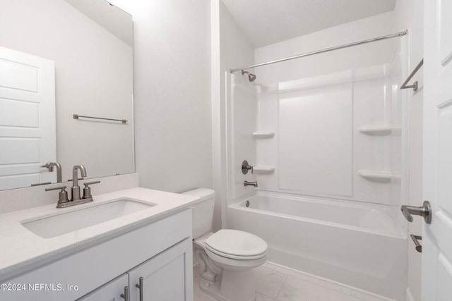 full bathroom featuring shower / tub combination, vanity, and toilet