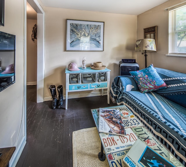 living room featuring dark wood-type flooring