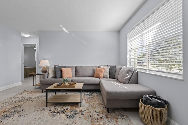 living room with light hardwood / wood-style floors