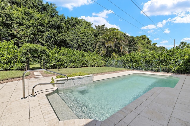 view of pool with a yard and a patio