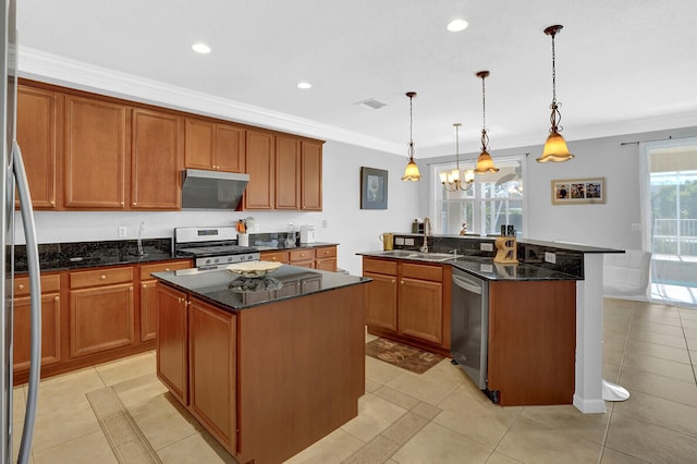 kitchen featuring a wealth of natural light, a center island, and appliances with stainless steel finishes