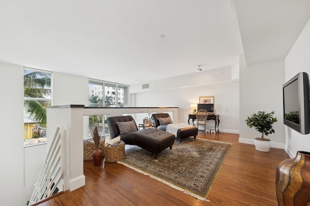 living room with hardwood / wood-style flooring