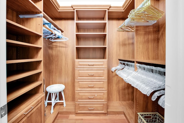 walk in closet with hardwood / wood-style flooring