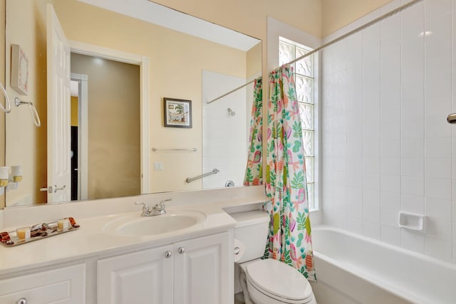 full bathroom with vanity, toilet, and shower / bath combo