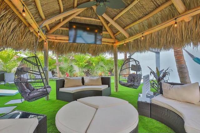 view of patio featuring a gazebo and an outdoor living space