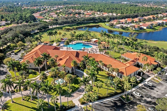 bird's eye view featuring a water view