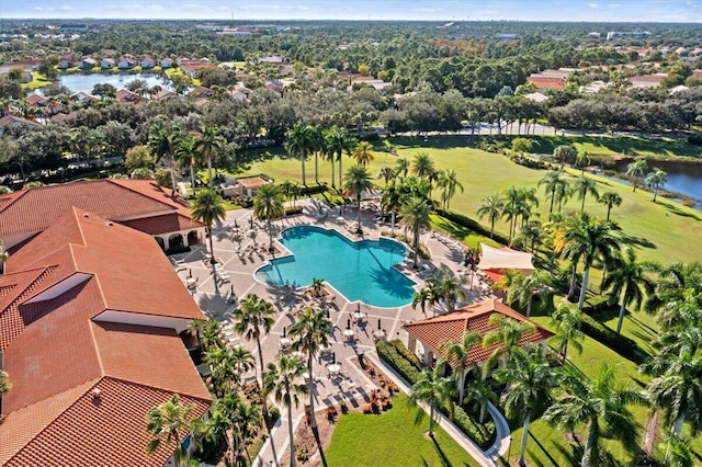 aerial view with a water view