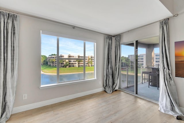 unfurnished room featuring light wood-type flooring and a wealth of natural light