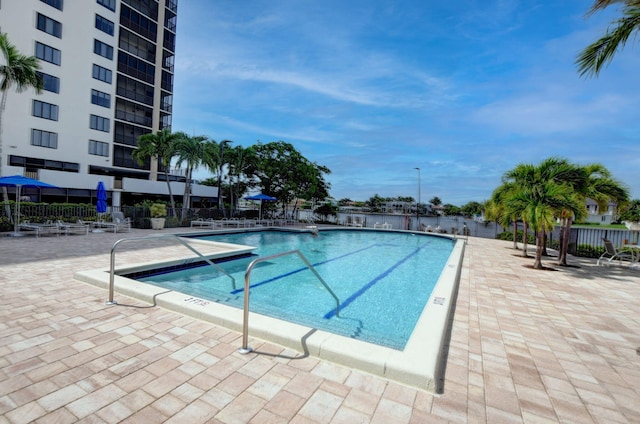 view of pool featuring a patio area