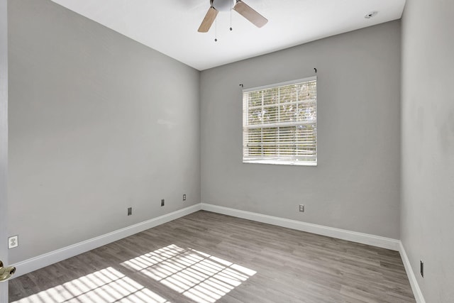 spare room with light hardwood / wood-style flooring and ceiling fan