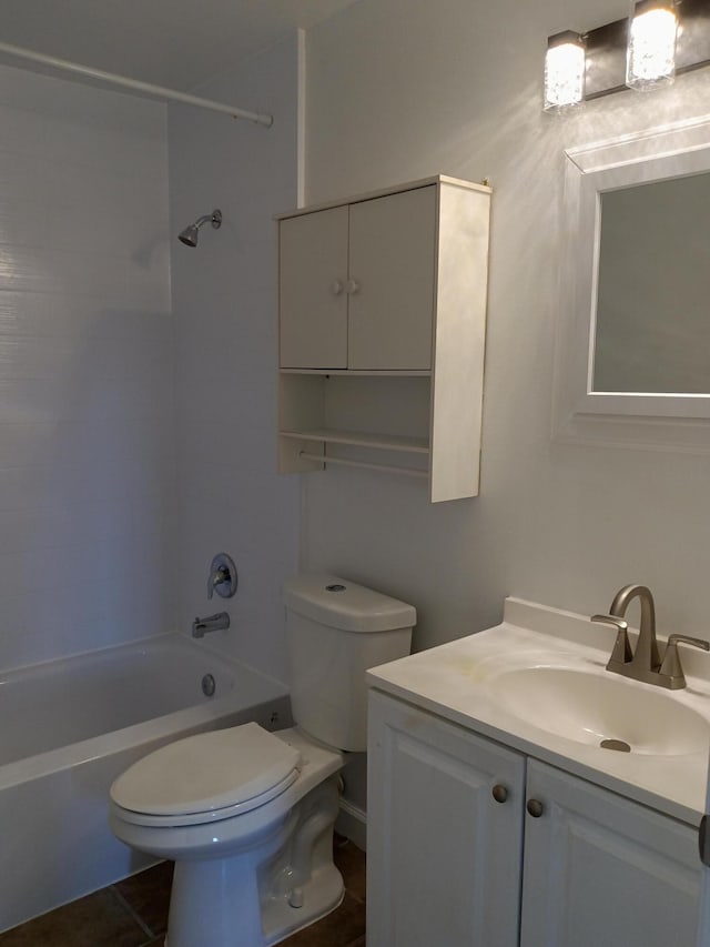 full bathroom with toilet, tub / shower combination, and vanity