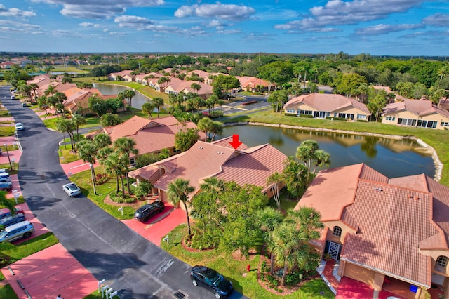 aerial view with a water view