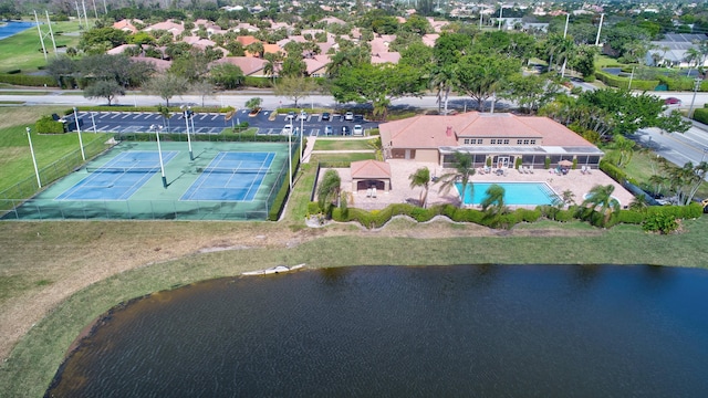 aerial view with a water view