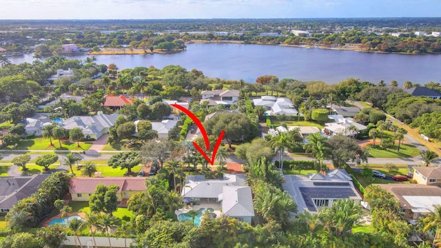 bird's eye view featuring a water view