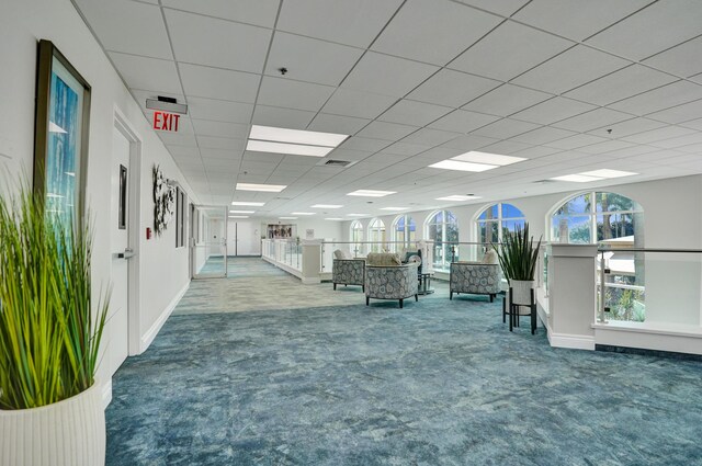 dining room with a drop ceiling and hardwood / wood-style flooring