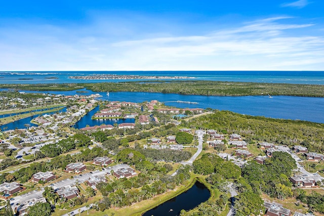 drone / aerial view featuring a water view